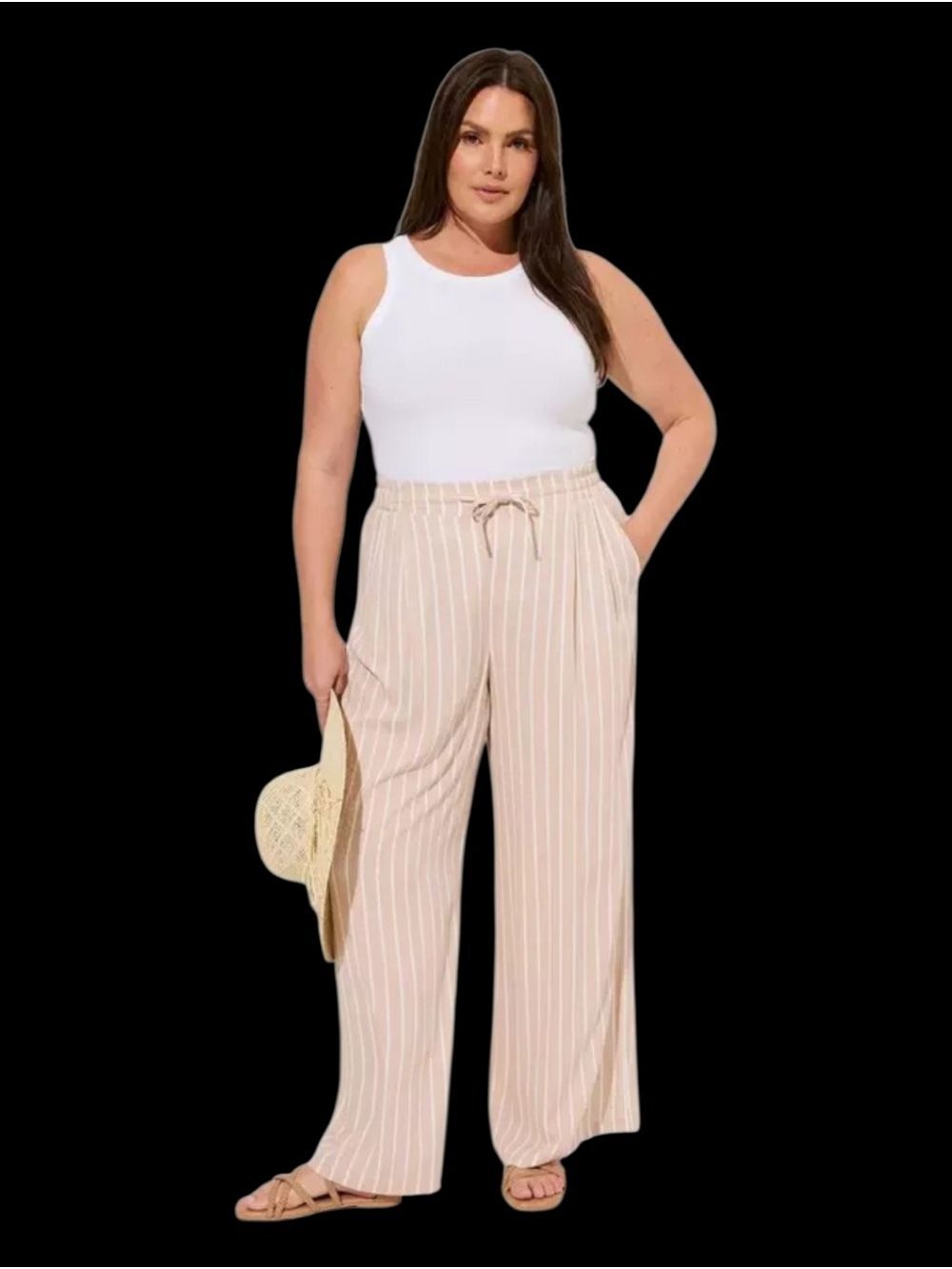 Torrid 3 Striped Tan Wide Leg Pull On Pants 3X